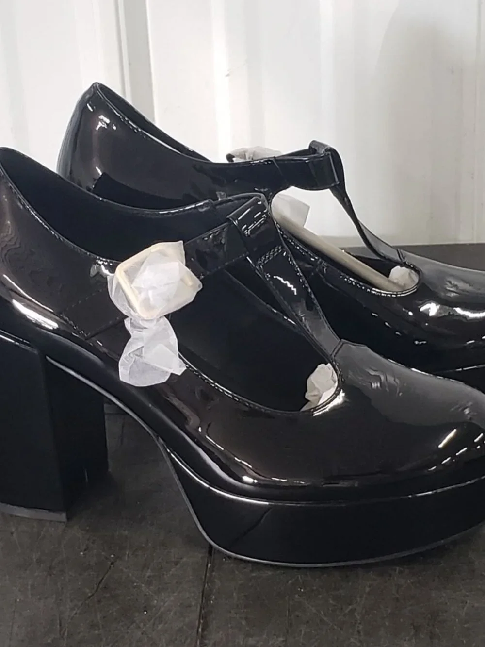 Women's SHINY T-strap Platform Black Heels Mary Jane Shoes SZ10 SEXY! NEW!